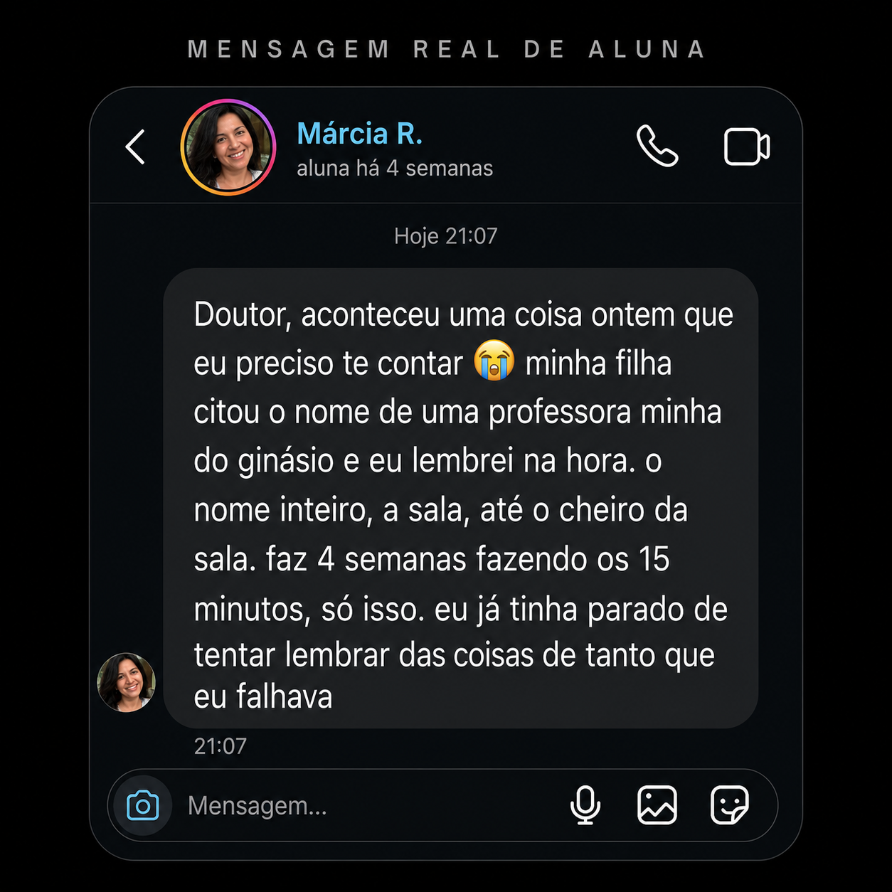 Mensagem real de aluna do Ultra Inteligência